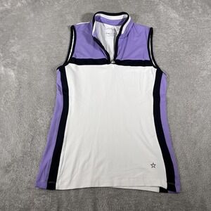 Lohla Sport Top Womens Small White Purple Sleeveless Quarter Zip Golf Tennis
